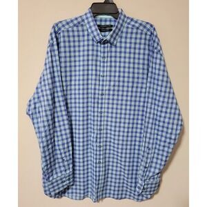 Hammer Made Italian Fabric Dress Shirt Mens 18.5 46 Blue Plaid Button Down